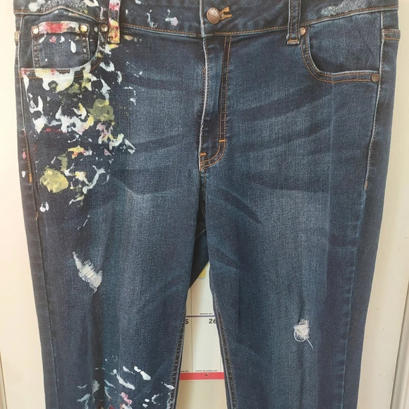 AP Blue Aphrodite Jeans Mid Rise Paint Platter Distressed Skinny Jeans Size 1X - Picture 3 of 12